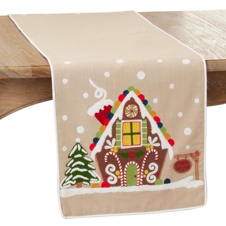 SARO LIFESTYLE SARO  16 x 72 in. Oblong Natural Gingerbread House Design Table Runner 1171.N1672B